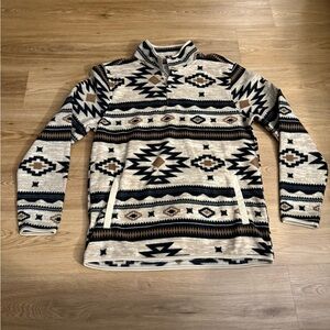 Men's Geometric Zip-Up Sweater - Cream and Black